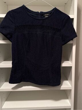 Miss Sixty Navy Eyelet Short Sleeve Blouse